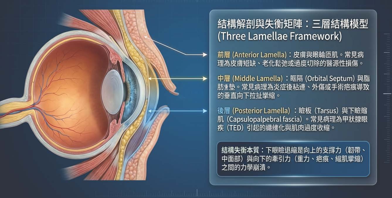 眼瞼三層結構模型圖解：前層、中層與後層的解剖與失衡矩陣