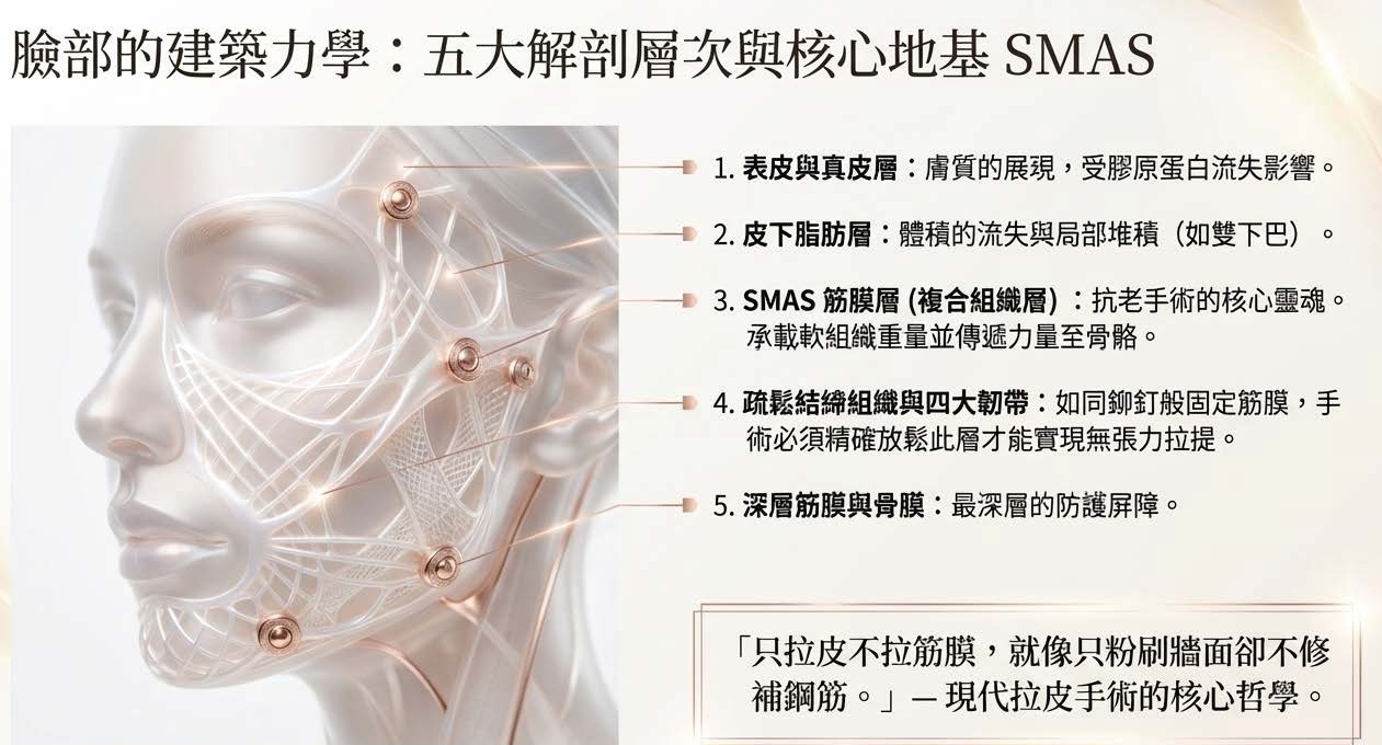 臉部的建築力學：五大解剖層次與核心地基 SMAS