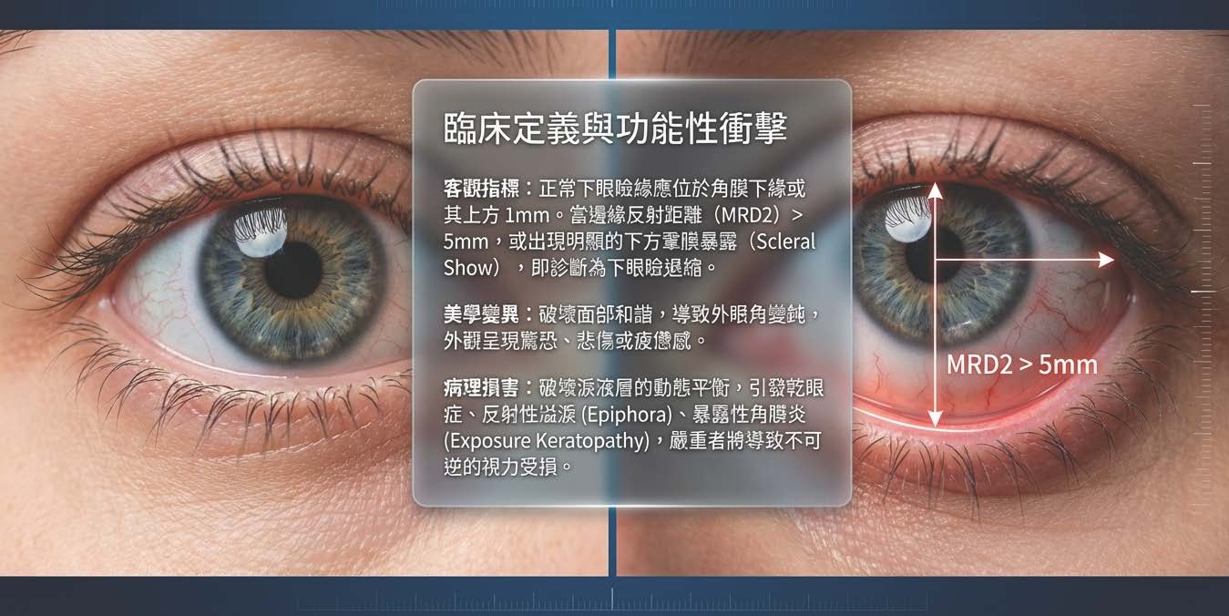 下眼瞼退縮的臨床定義與功能衝擊：MRD2大於5mm的測量與三白眼特徵