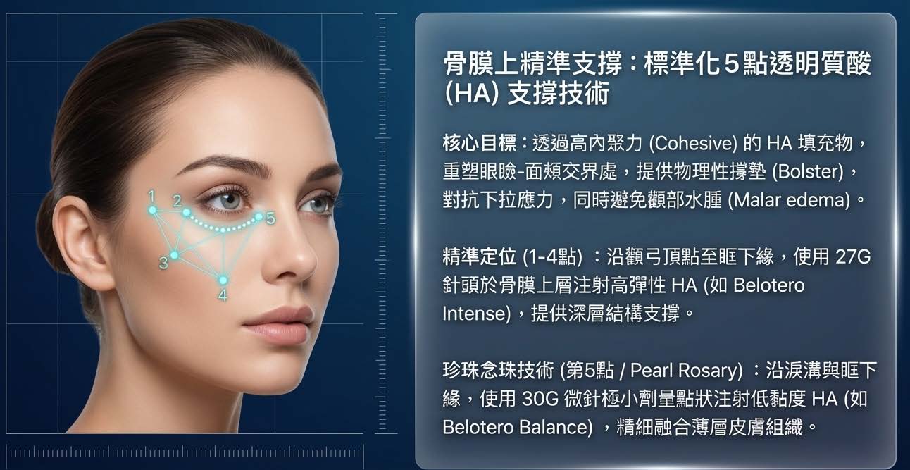 骨膜上精準支撐：標準化5點透明質酸(HA)支撐技術