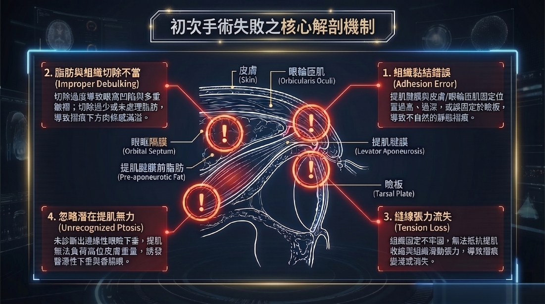 雙眼皮初次手術失敗的四大核心解剖機制