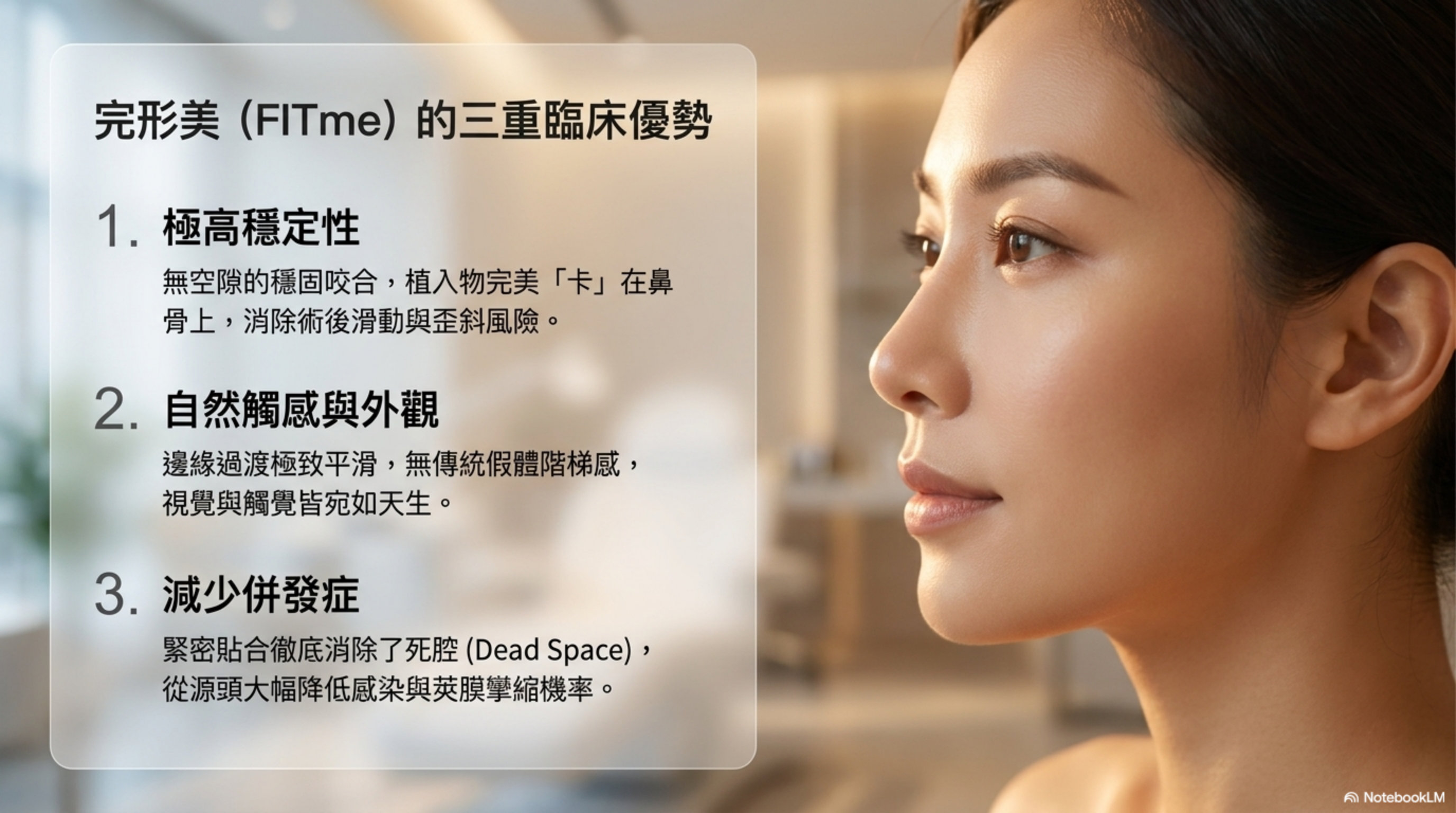 完形美 FITme 三重臨床優勢：極高穩定性、自然觸感與外觀、減少併發症