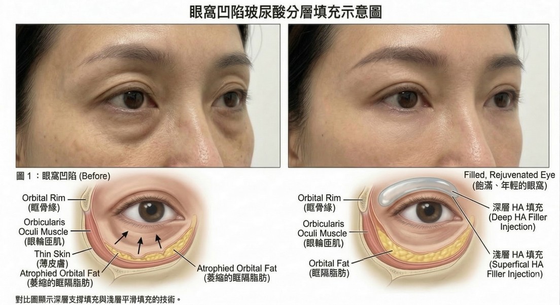 玻尿酸填充上眼臉示意圖
