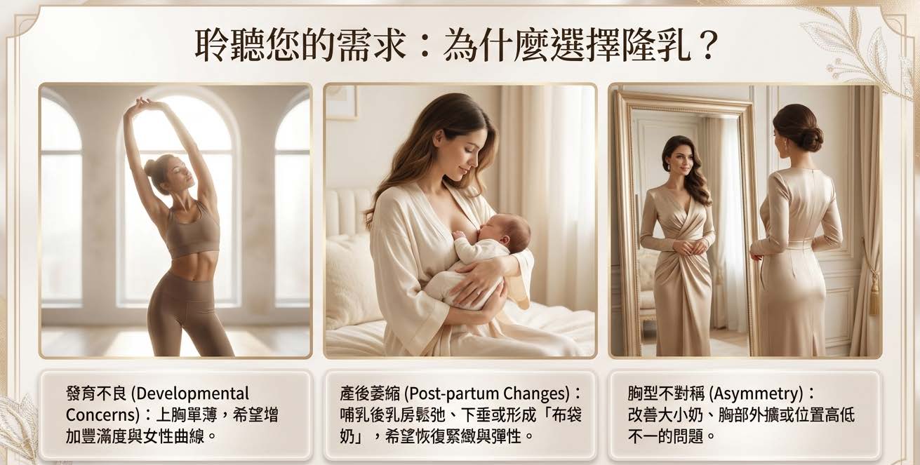 為什麼選擇隆乳?發育不良、產後萎縮、胸型不對稱解析